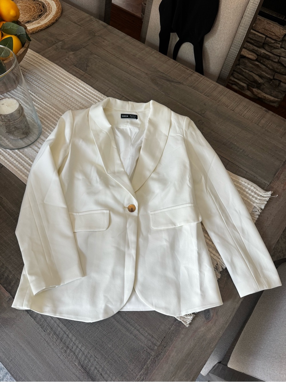 SHEIN white Cream Single-Button Shawl Collar Blazer